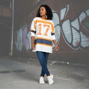 La Biz Long Sleeve Heritage T-Shirt Jersey White Blue Orange Sz S